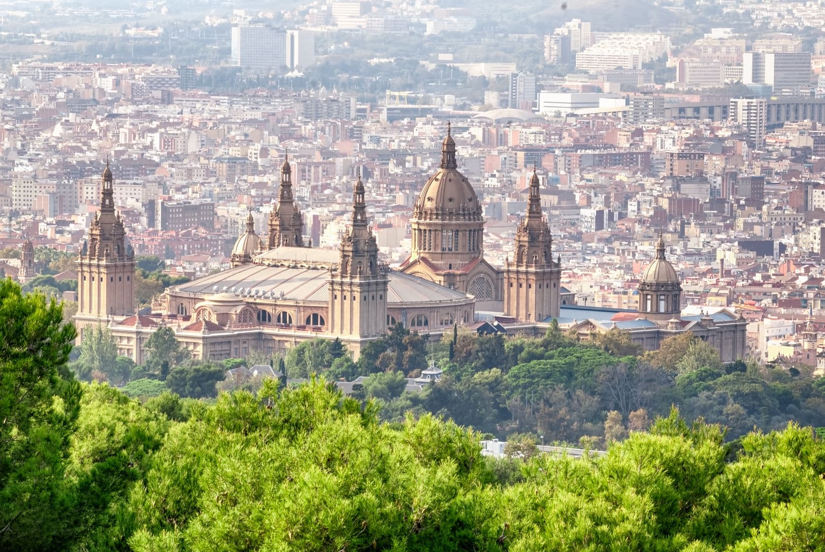38082930 - landscape view of montjuic national palace in barcelona, spaine.